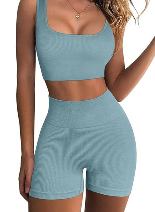 Scoop Neck Sport Bra With High Waist Shorts Sets